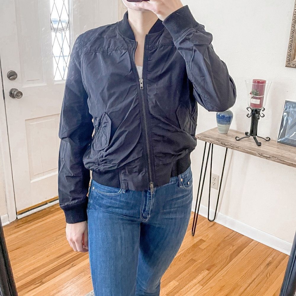 Vince Ruched Bomber Jacket Cropped Black S